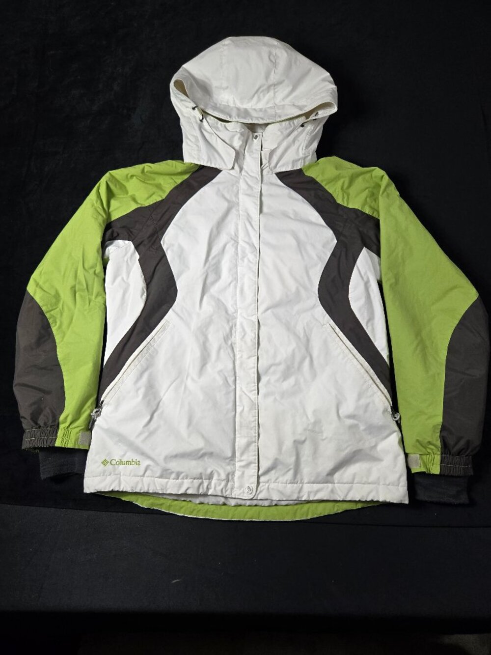 Columbia Women's Medium Waterproof Ski Jacket White Lime Green Hooded